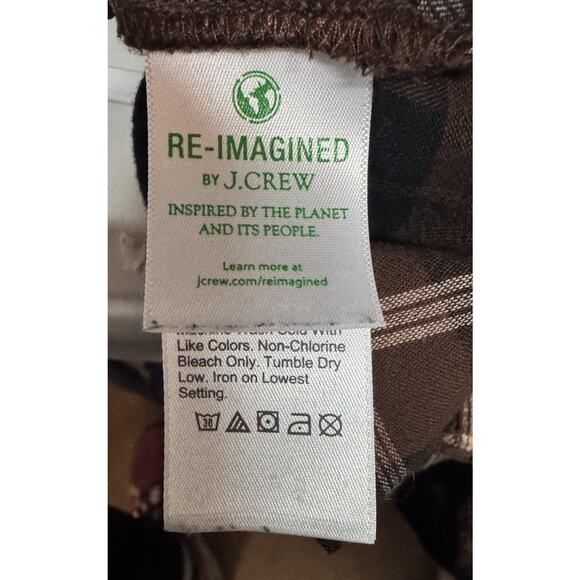 J.Crew XXL Brown Plaid Peasant Top Bishop Sleeve Soft Grunge Boho Prairie Chic - Picture 6 of 8